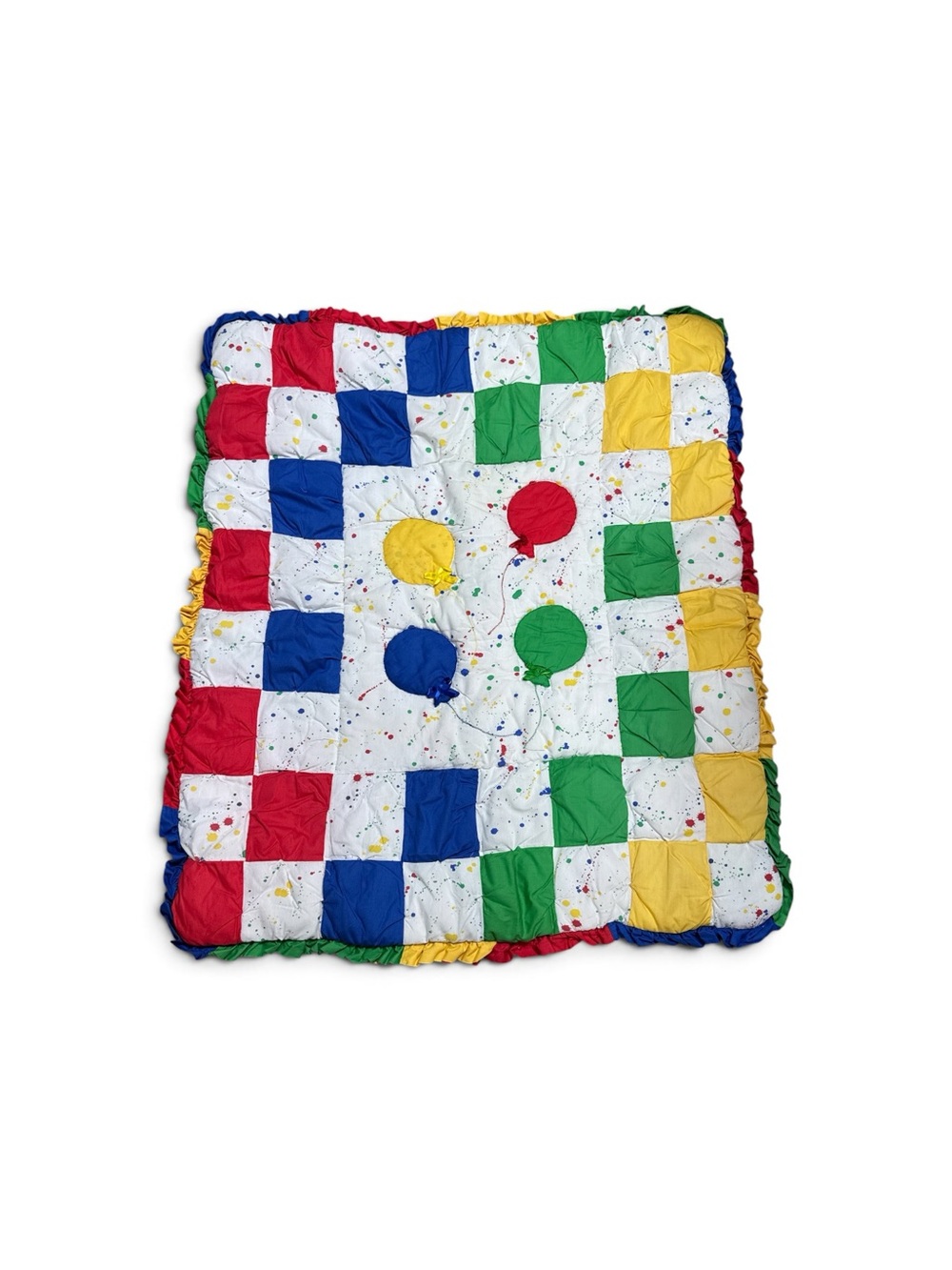 Vintage Carnival Circus Baby Crib Blanket Balloon Primary Color Ruffle Quilt